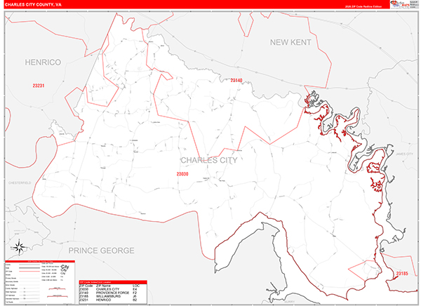 Charles City County, VA Zip Code Map